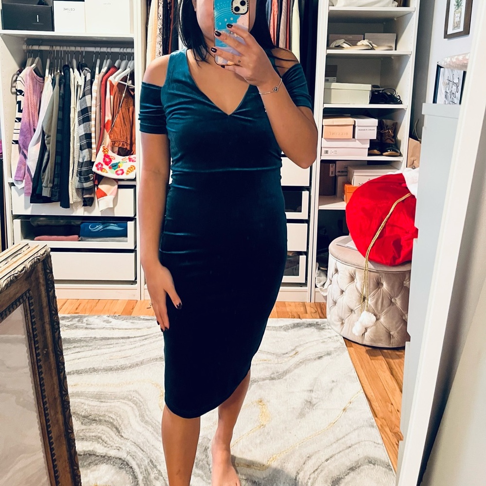 NWT ANOTHER STORY Teal Velvet Midi Dress